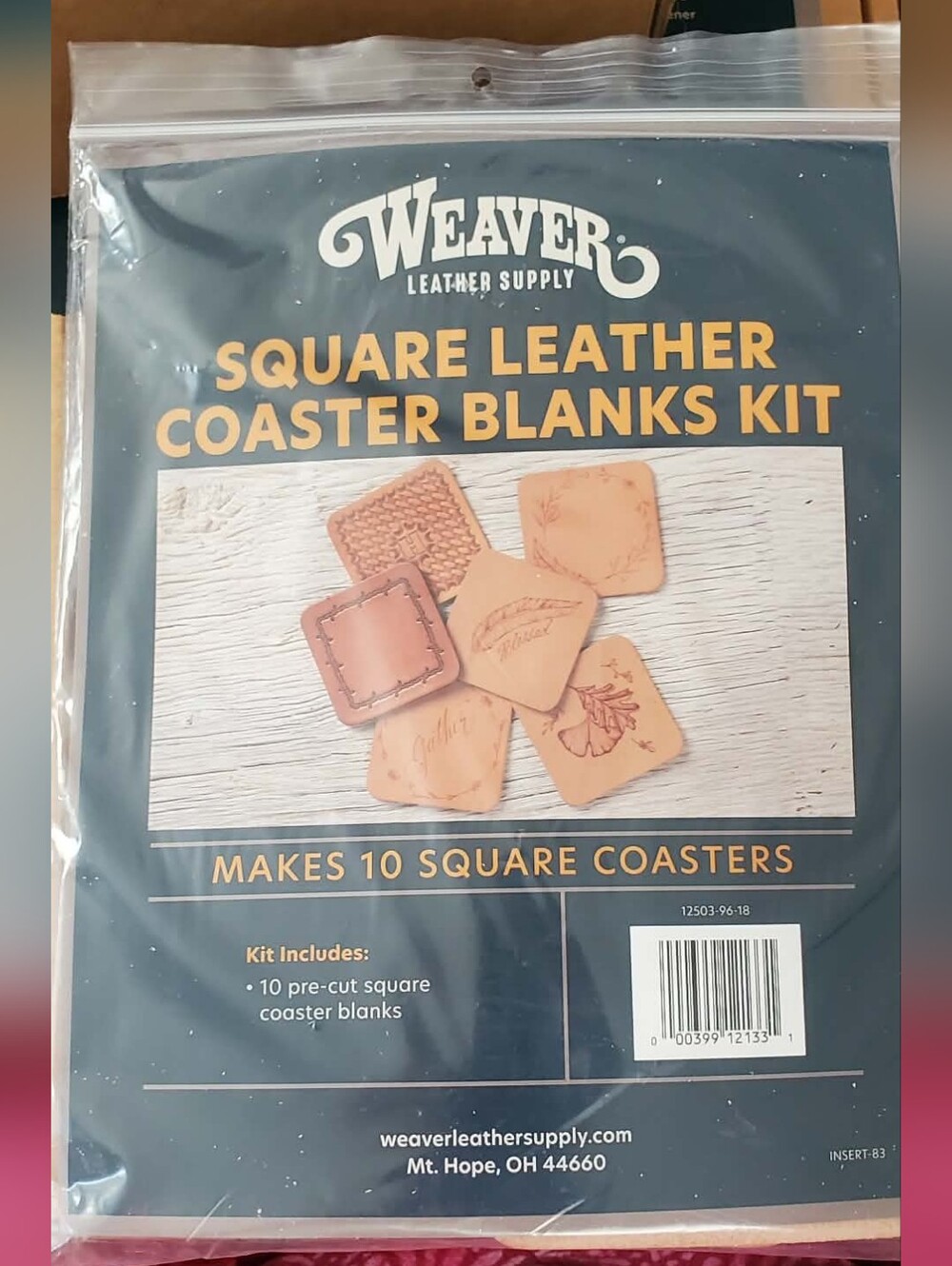 Weaver Leather* Square Leather DIY Coaster Kit. Nat. Veg Tan Leather Set Of 10